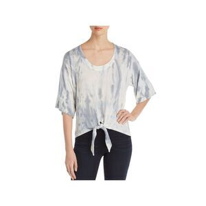 RED HAUTE Womens Blue Tie Dye Elbow Sleeve Scoop Neck Top L